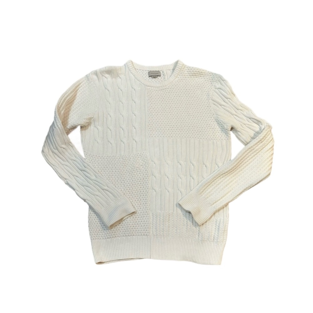 Jack and Jones White Fisherman Hakon Cable Knit Crew Neck Sweater Size S/M